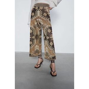 Zara High-Waisted Wide-Leg Metallic Jacquard Culottes